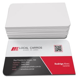 Cartão de Visita Couchê 300g Laminação Fosca e Verniz Localizado com Dois Cantos Arredondados